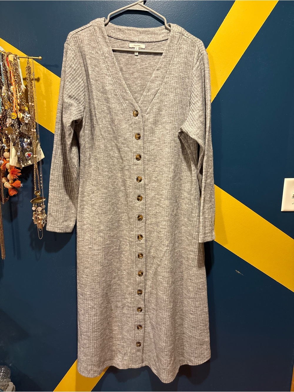Maurices Gray V-Neck Ribbed Maxi Sweater Dress NWOT